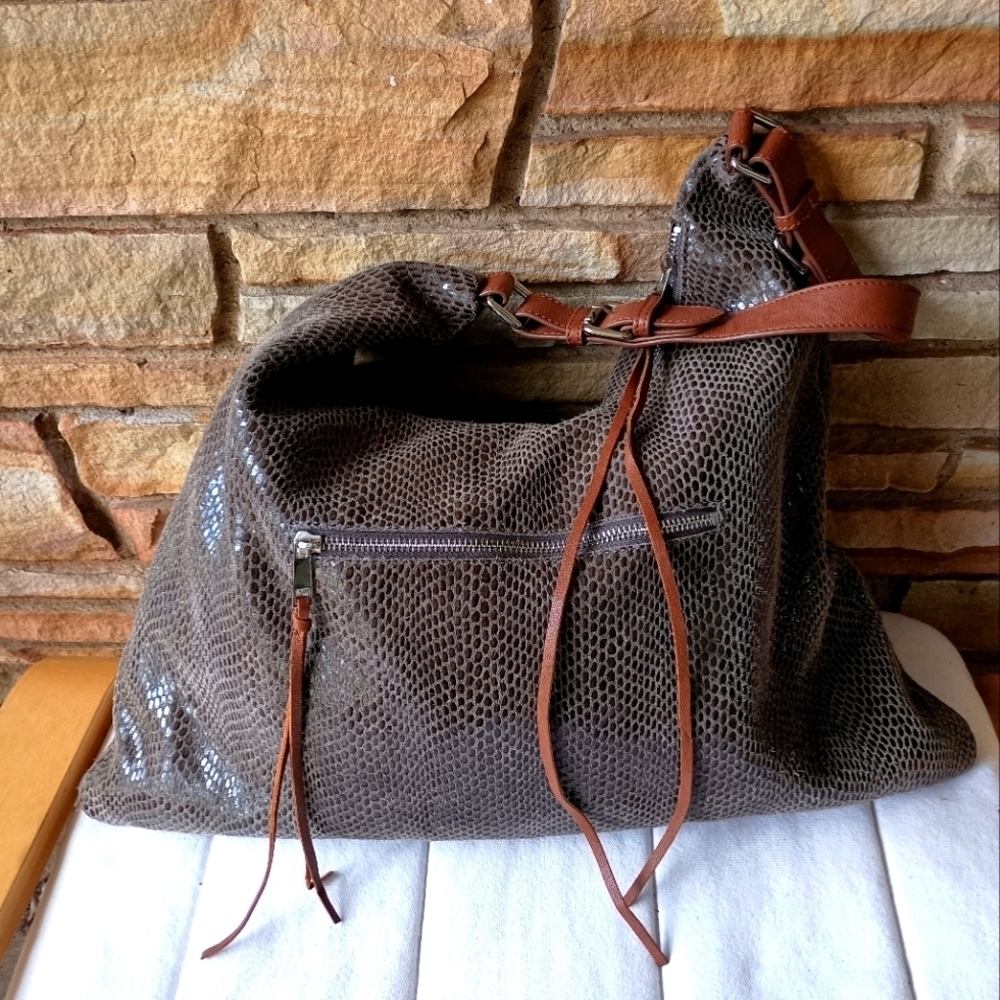 Sorial Brown And Grey Snakeskin Pattern Textured Shoulder Bag